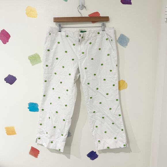 Lilly Pulitzer Pants - 12 Lilly Pulitzer Vintage White Tag White Green Crab Print Cropped Pants